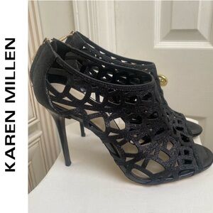 Karen Millen Stiletto Party Holiday Cage Glitter Heels 7